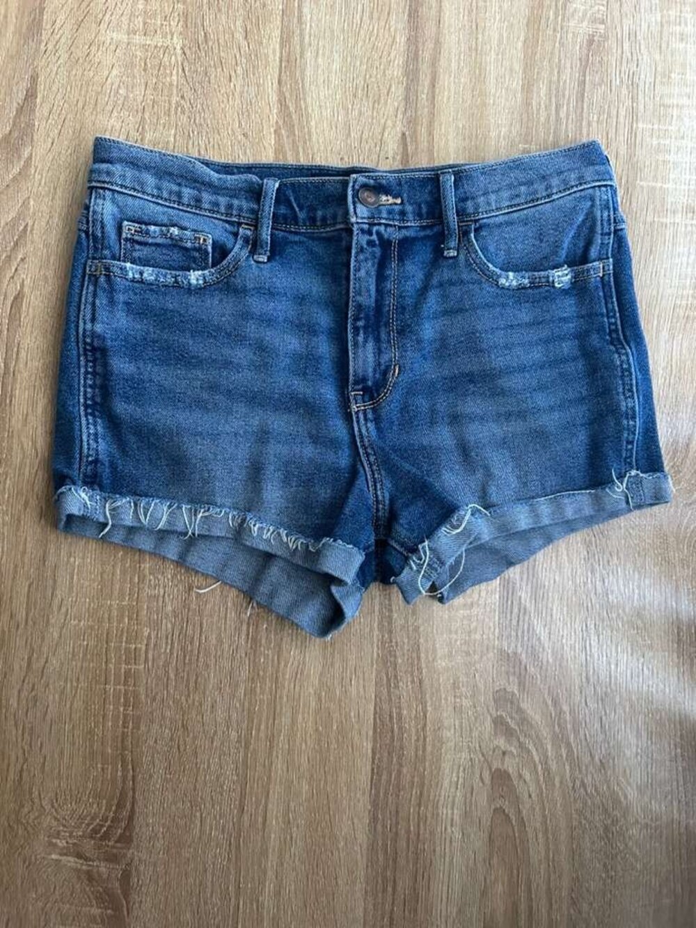 Hollister High Rise Denim Shorts W29 Blue Distressed Stretch